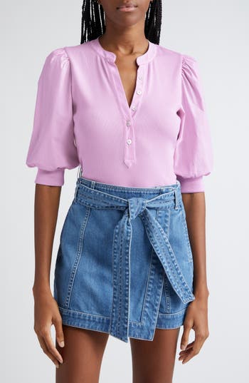 Veronica Beard Coralee Front Button Blouse In Barely Orchid