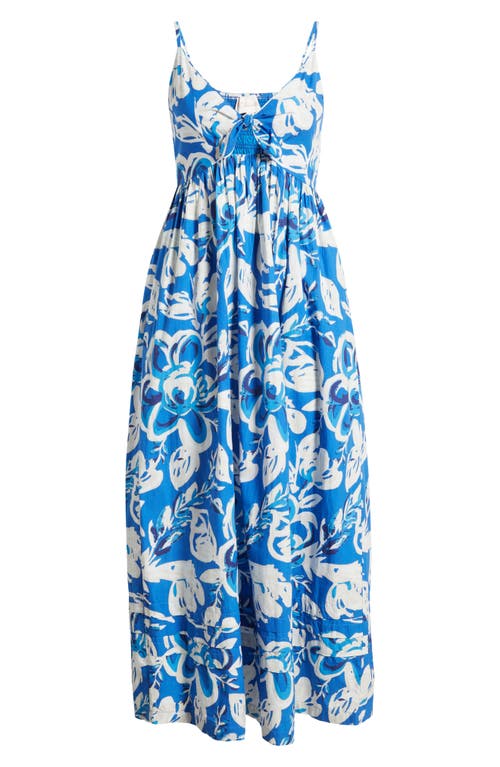 Shop Cleobella Annie Tie Front Organic Cotton Poplin Maxi Sundress In Azure Print