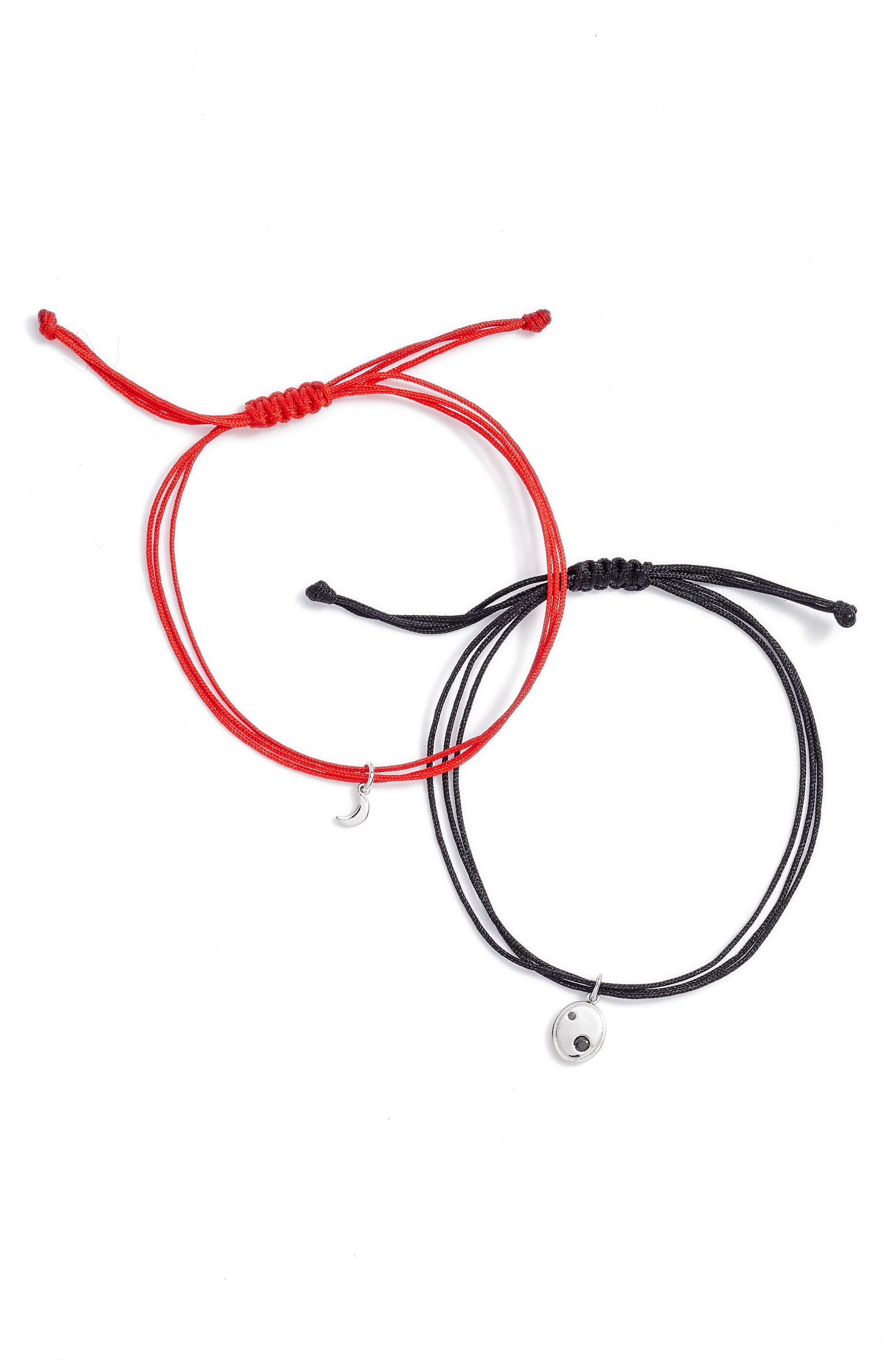 Nordstrom Set Of 2 Charm Friendship Bracelets In Black- Red- Silver Moon