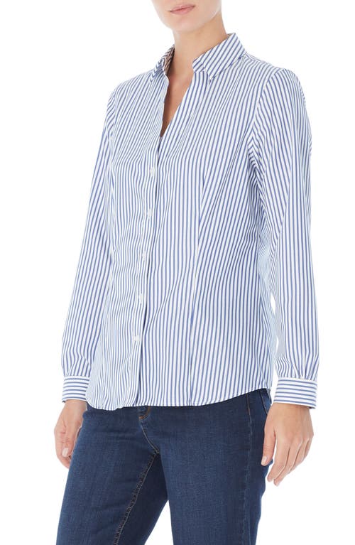 Jones New York Easy Care Button Up Long Sleeve Blouse In Blue/white