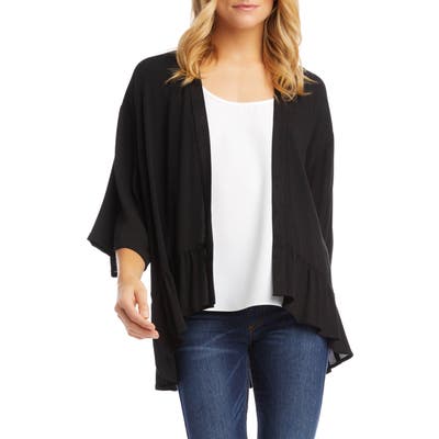 Karen Kane Open Front Ruffle Cardigan, Black