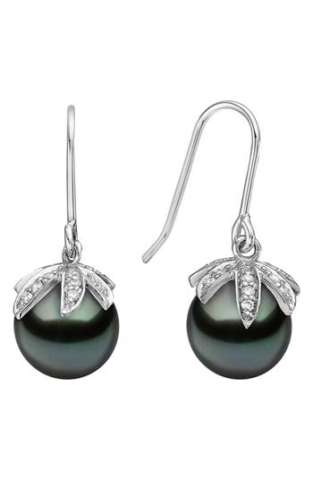 Shop House Of Frosted 14k Gold 8-9mm Cultured Pearl & Diamond Earrings In Silver/green