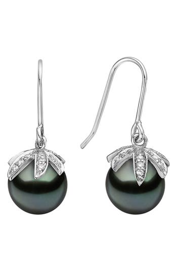 House Of Frosted 14k Gold 8-9mm Cultured Pearl & Diamond Earrings In Silver/green
