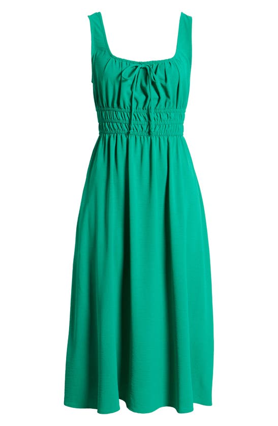 Shop Connected Apparel Shirred Waist Midi Dress In Green