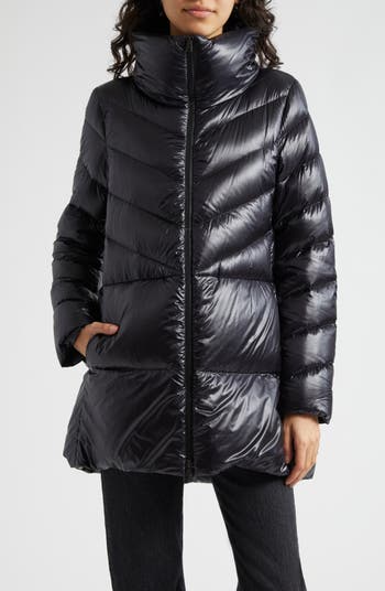 Glossy Nylon A-Line Down Coat