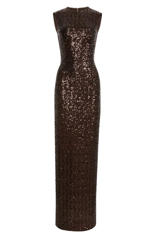 Shop Michael Kors Collection Sequin Sleeveless Column Gown In Chocolate