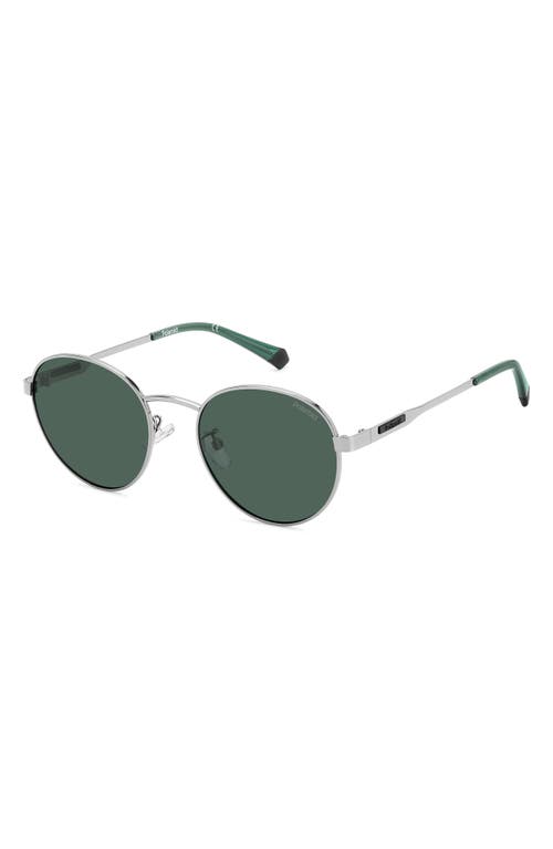 Shop Polaroid 52mm Polarized Round Sunglasses In Ruthenium/green Polarized