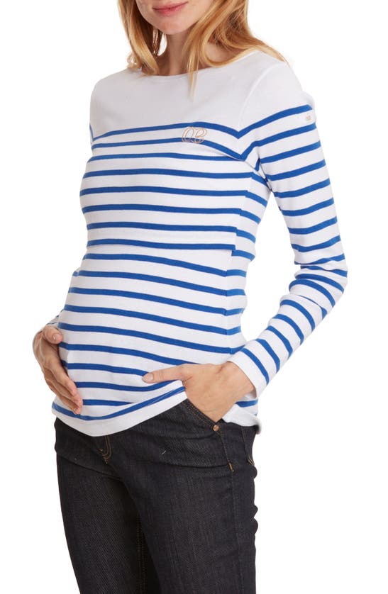 Shop Cache Coeur Benodet Sailor Long Sleeve Maternity/nursing Top In White/ Blue