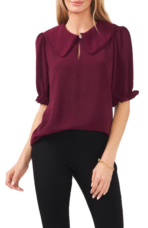 Chaus Oversize Collar Puff Sleeve Blouse in Mulberry