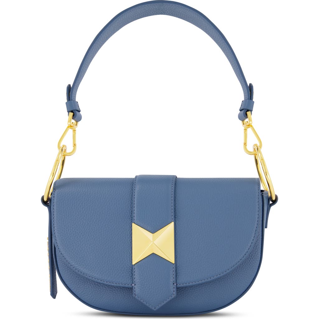 Mac Duggal Gold Plated Hardware Grain Leather Saddle Bag in Twilight