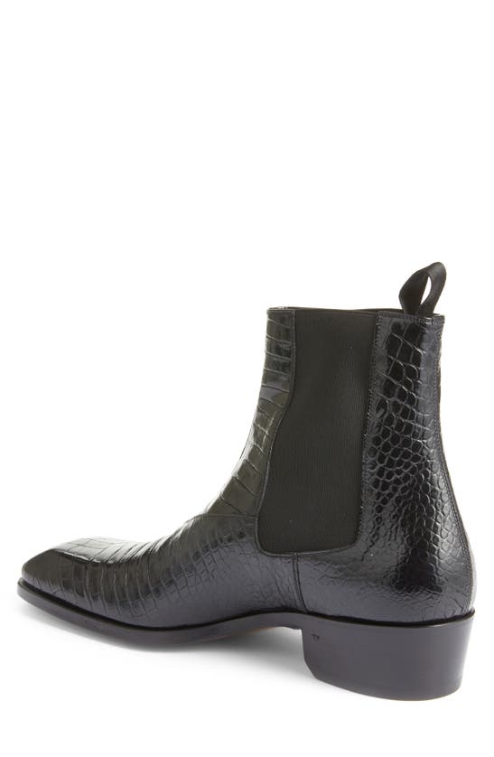 Tom Ford Bailey Croc Embossed Chelsea Boot In Black