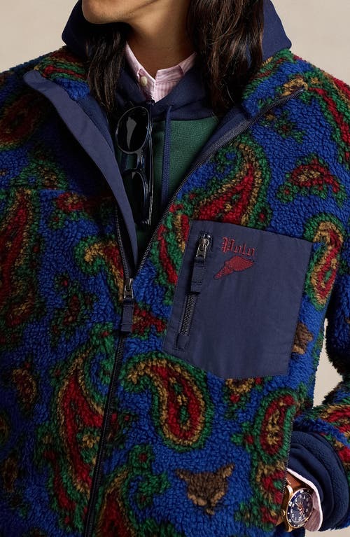 Shop Polo Ralph Lauren High Pile Fleece Jacket In Royal Belv Paisley Combo