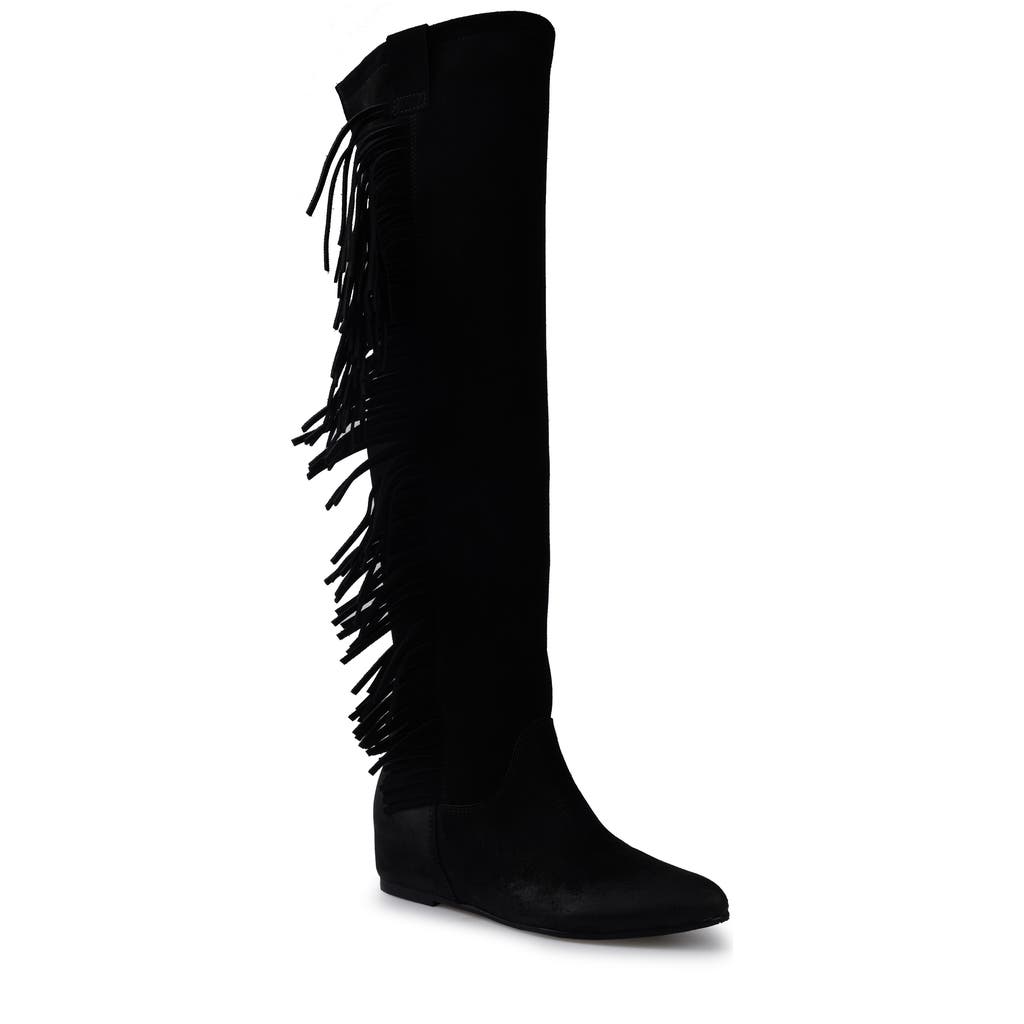 Zigi Brooklynne Knee High Wedge Boot In Black Suede