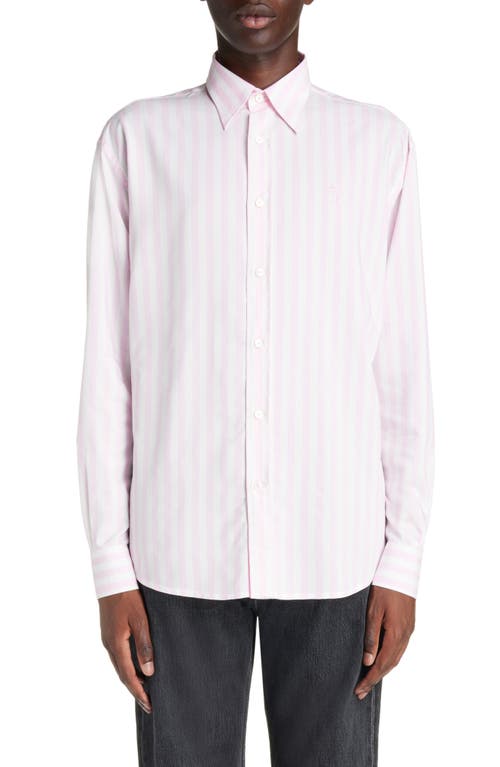 Acne Studios Embroidered Logo Stripe Button-Up Shirt /White at Nordstrom