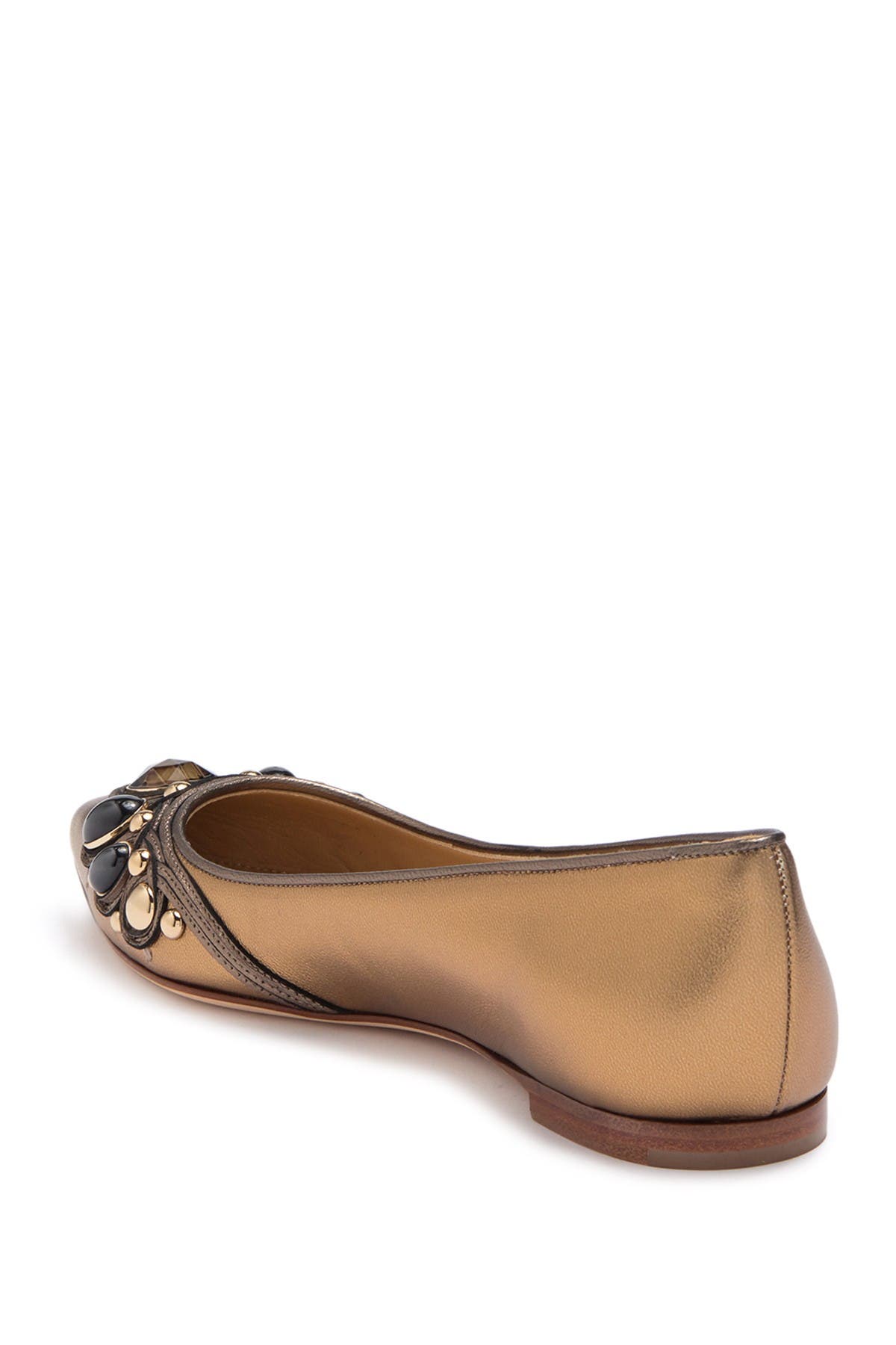 Sergio Rossi Stone Embellished Pointed Toe Flat In Gold2