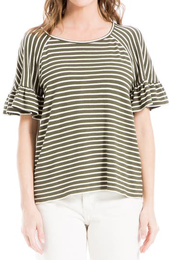 Max Studio Stripe Flutter Sleeve Top In Eggshell