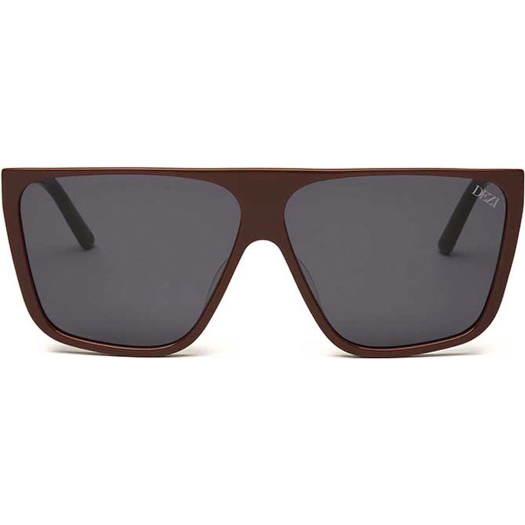 Dezi Type B 63mm Oversize Flat Top Sunglasses In Chocolate/dark Smoke
