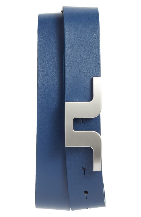 Shop J. Lindeberg Bridger Leather Belt In Estate Blue