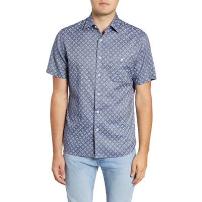 Faherty Coast Regular Fit Short Sleeve Button-Up Shirt, Blue