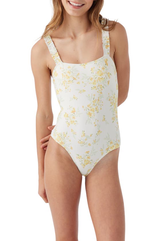 Shop O'neill Tatianna Floral Ruffle Strap One-piece Swimsuit In Vanilla