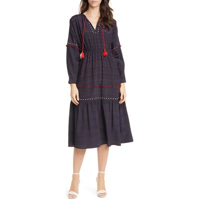 Dolan Marjorie Foulard Long Sleeve Midi Dress, Black