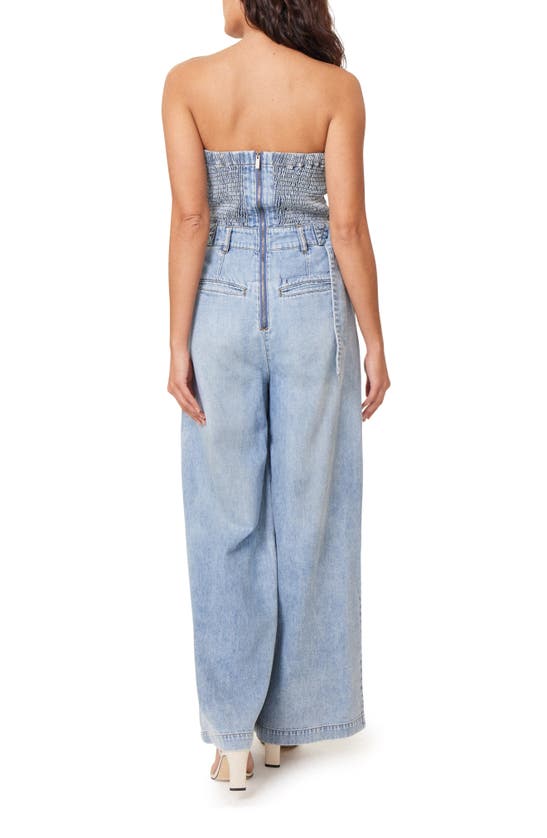 Habitual Strapless Wide Leg Denim Jumpsuit In Pacific