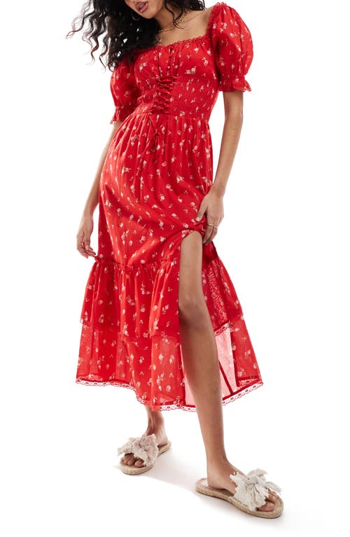 Shop Miss Selfridge Floral Tiered Cotton Dress In Red