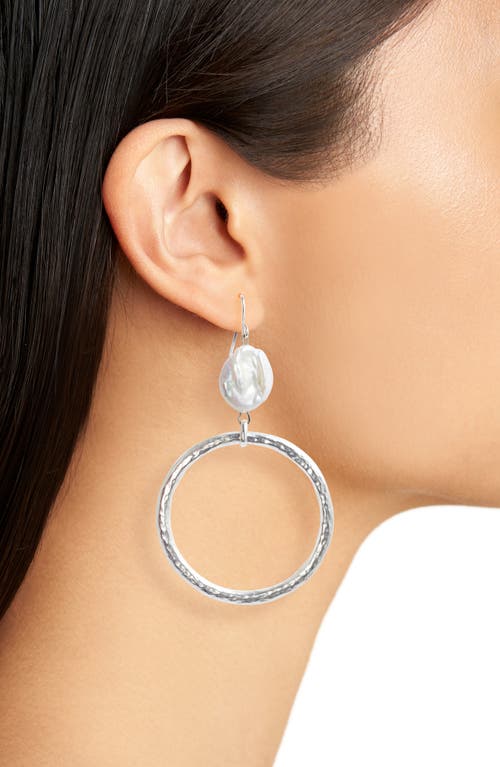 Shop Karine Sultan Cultured Pearl Hoop Drop Earrings In Silver