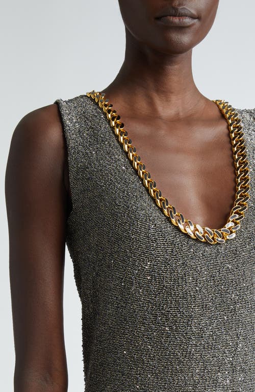 St John St. John Collection Sequin Embellished Shimmer Tweed Column Gown In Carbon/gold Multi