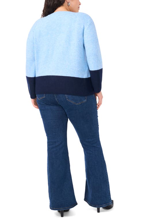 Shop Vince Camuto Colorblock Crewneck Sweater In Blue Hthr