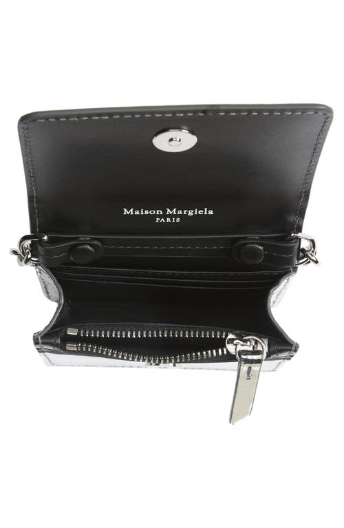 Shop Maison Margiela Small Bianchetto Painted Leather Wallet On A Chain In Silver/black