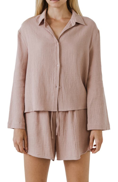 Cotton Gauze Button-Up Shirt in Dusty Pink