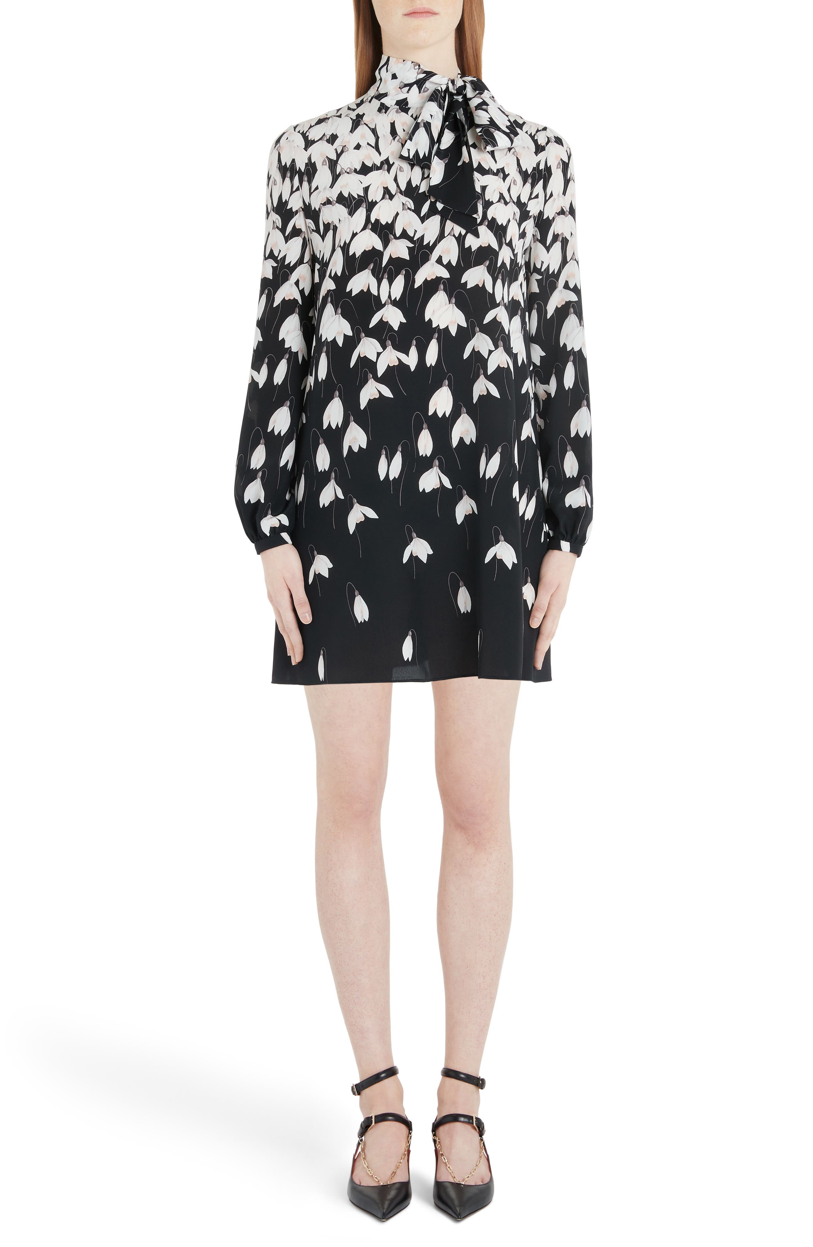 Valentino Bucaneve Tie Neck Silk Minidress, US / 40 IT - Black