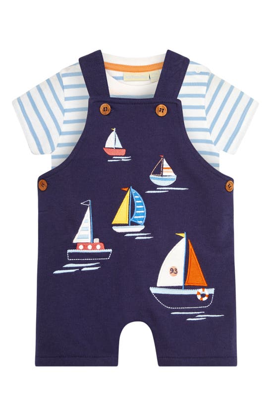 Jojo Maman Bébé Babies' Sailboat Appliqué T-shirt & Overalls Set In Navy