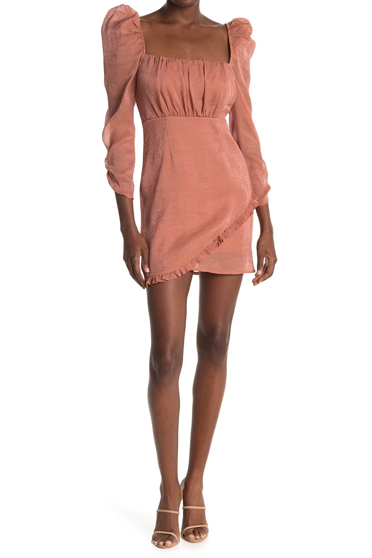 Astr Ruched Bust Puff Sleeve Dress In Mauve