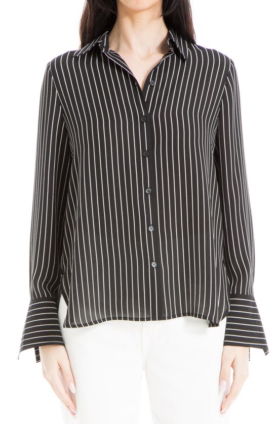 Max Studio Geometric Print Long Sleeve Button-up Shirt In Blck/ Ivry Dbl Wd Slm Strp