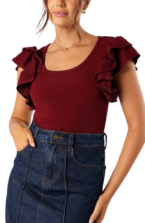 Petal & Pup Loren Ruffle Sleeve Rib Top Burgundy at Nordstrom,