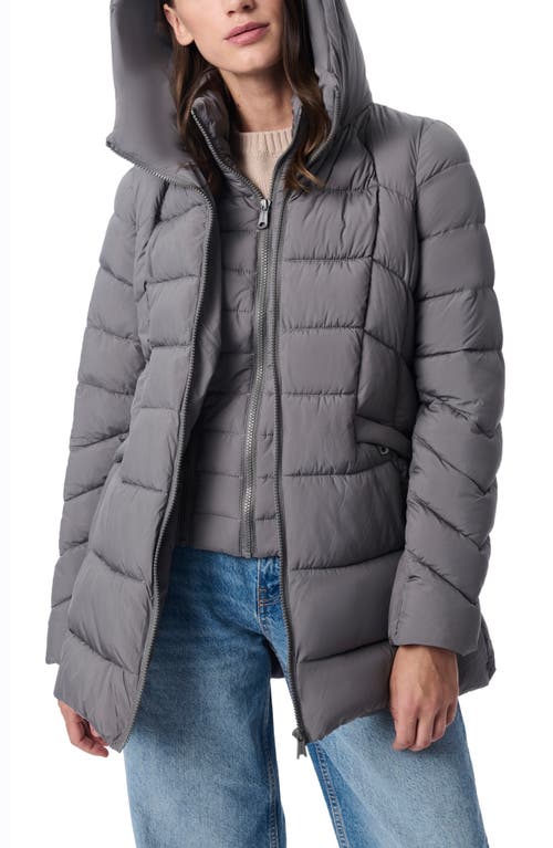 Shop Bernardo Hooded Puffer Jacket With Bib In Pewter