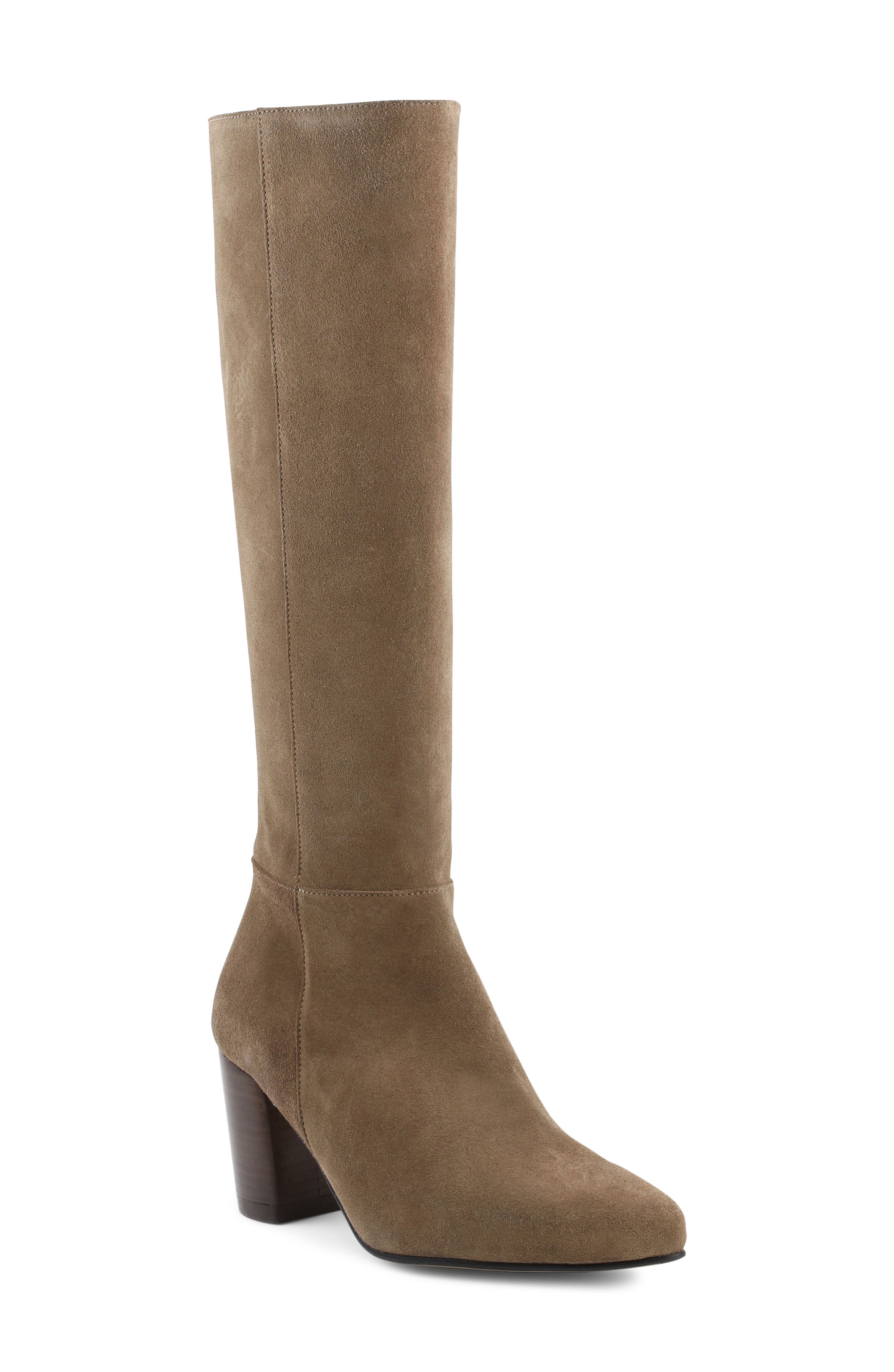 beige suede knee boots