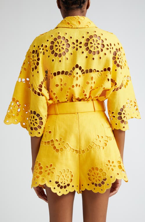 Shop Zimmermann Pop Embroidered Linen Eyelet Shirt In Mango