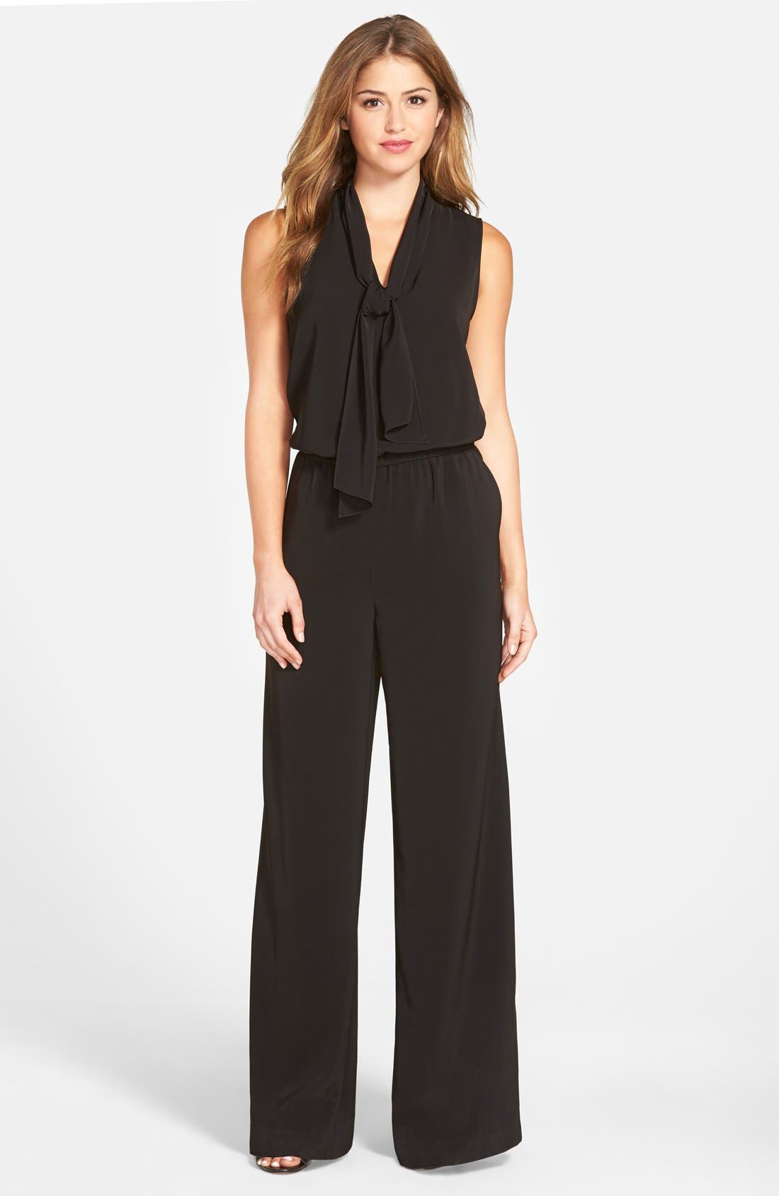 Halogen® Tie Neck Jumpsuit (Regular & Petite) Nordstrom