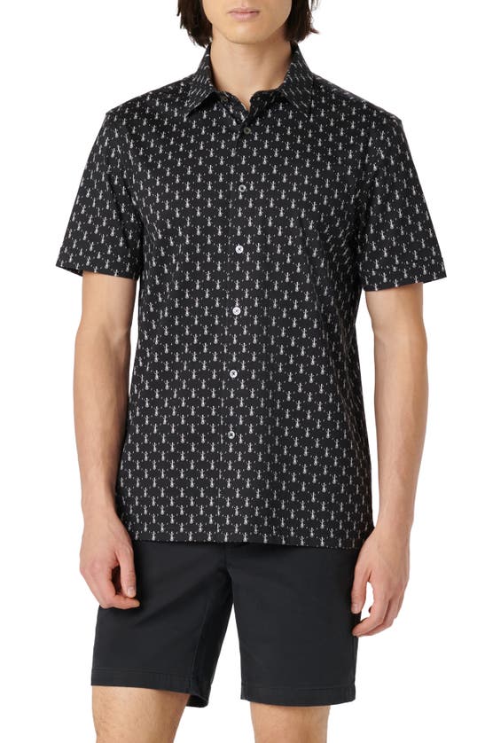 Shop Bugatchi Milo Ooohcotton® Print Short Sleeve Button-up Shirt In Black