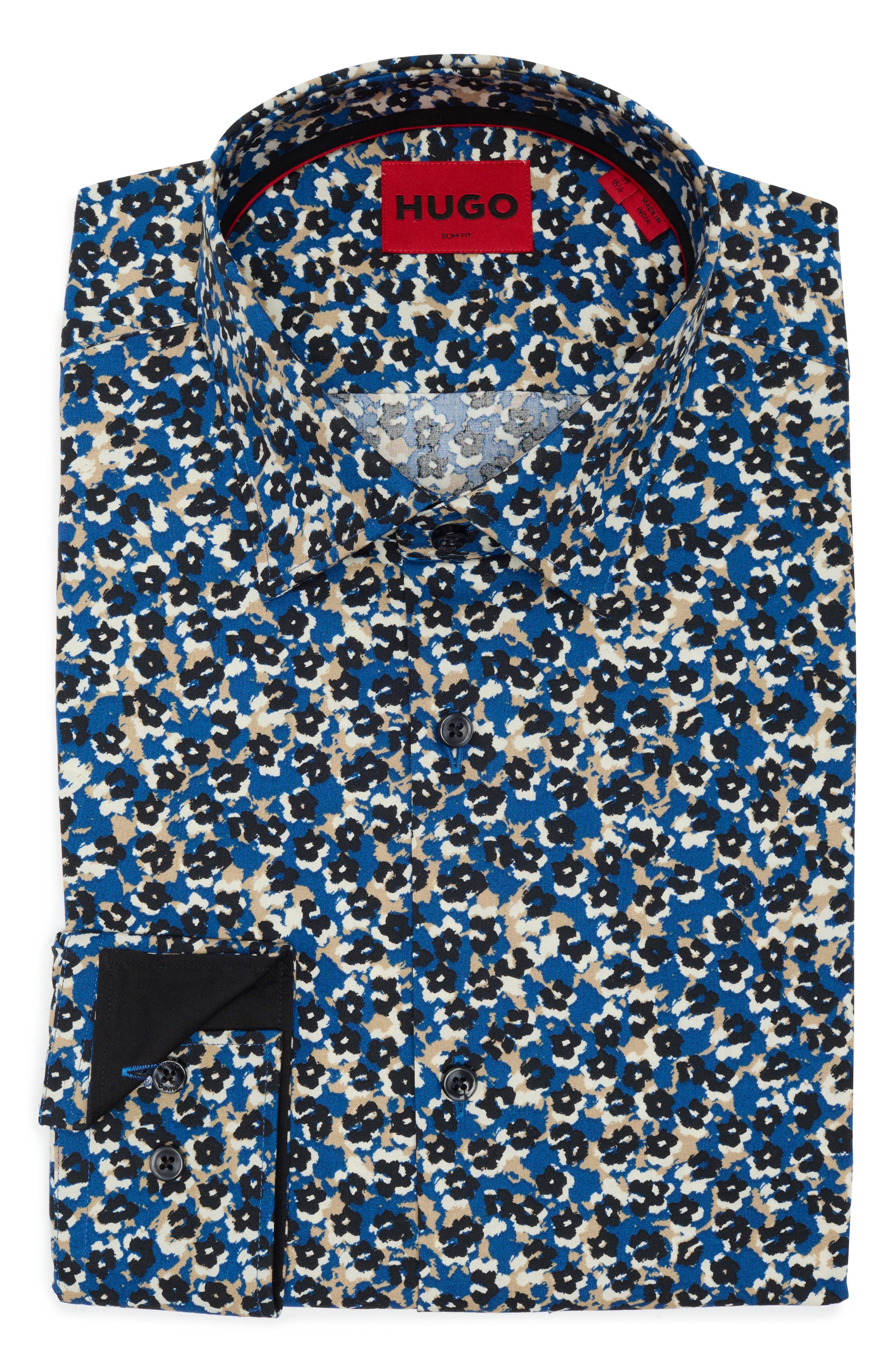 HUGO BOSS HUGO KOEY TRIM FIT COTTON BUTTON-UP SHIRT