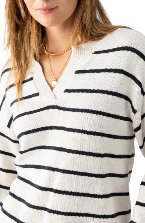 Shop Sanctuary Chill Vibes Stripe Cotton V-neck Sweater In Chalk/black