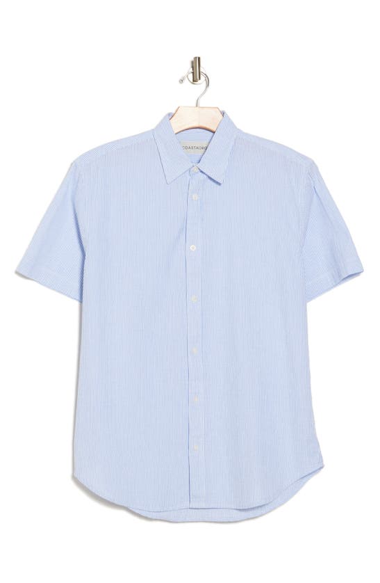 Coastaoro Niko Stripe Cotton Short Sleeve Button-up Shirt In Blue