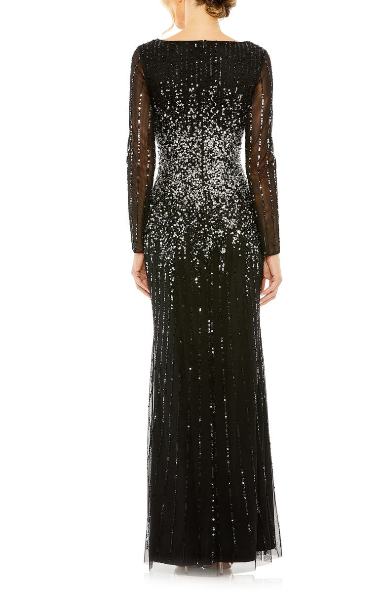 Mac Duggal Sequin Embellished Bateau Neck Long Sleeve A-line Gown 