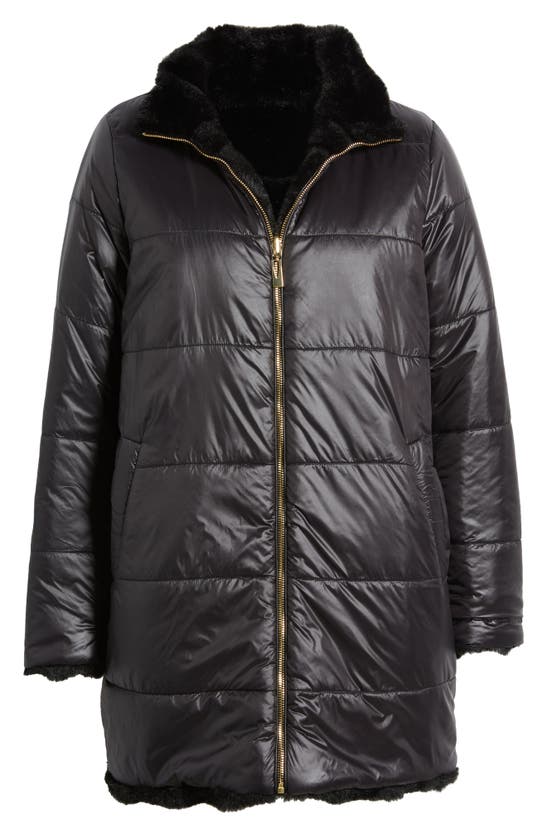 Shop Via Spiga Wavy Reversible Faux Fur Quilted Coat In Black