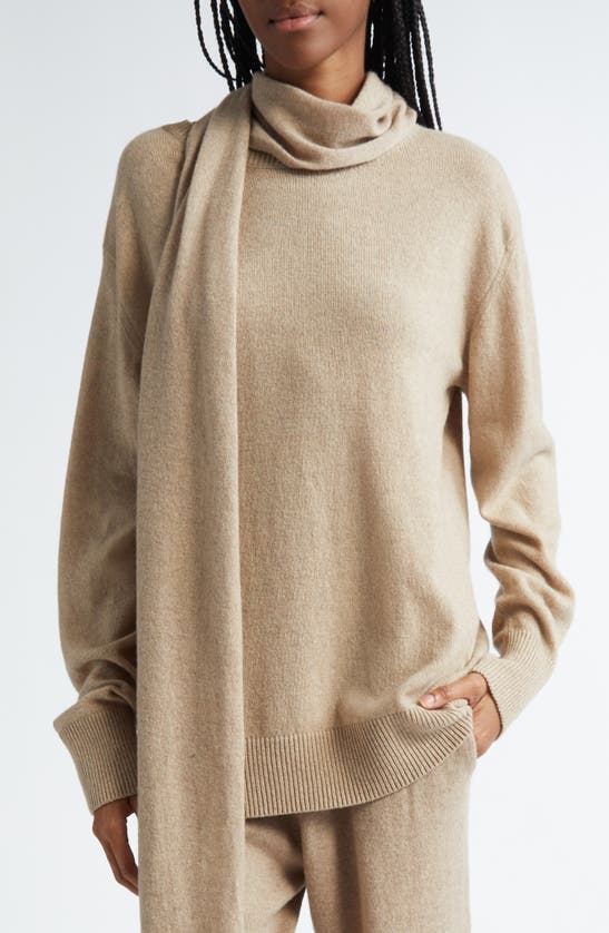 Shop Stella Mccartney Scarf Detail Cashmere & Wool Sweater In Beige