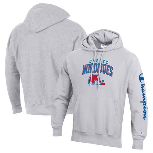 Men's Champion Heather Gray Quebec Nordiques Reverse Weave Pullover Hoodie