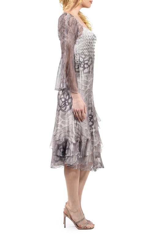 Shop Komarov Floral Chiffon A-line Dress In Pewter Spiral